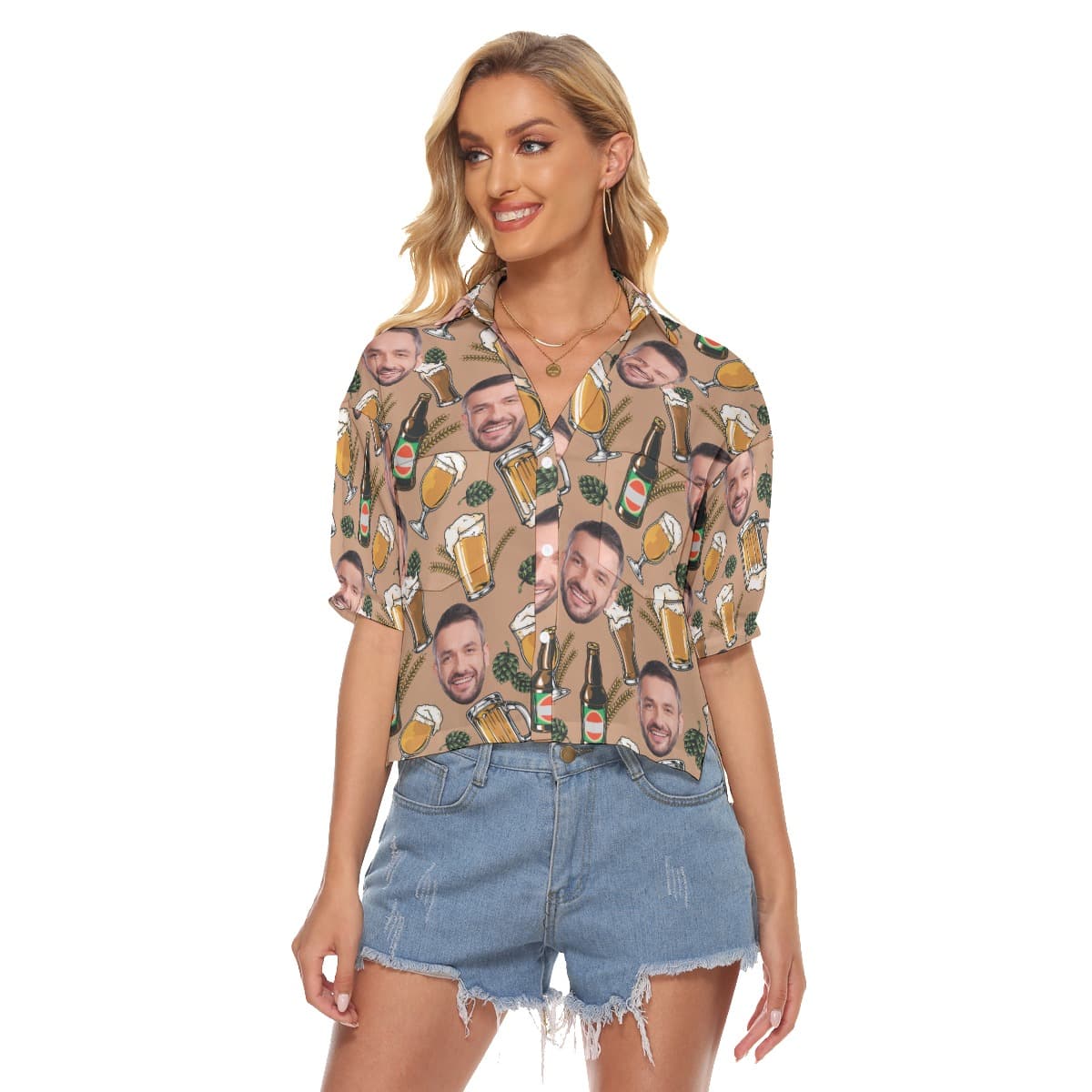 Funny Custom Face Beer Hawaiian Crop Top Shirt (4)