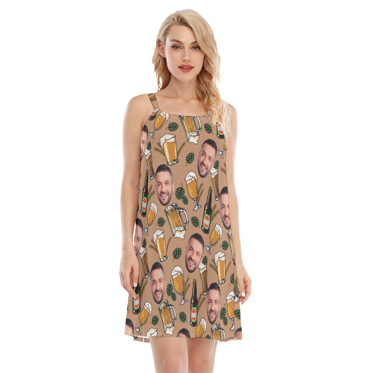 Funny Custom Face Beer Summer Aloha Cami Dress (1)