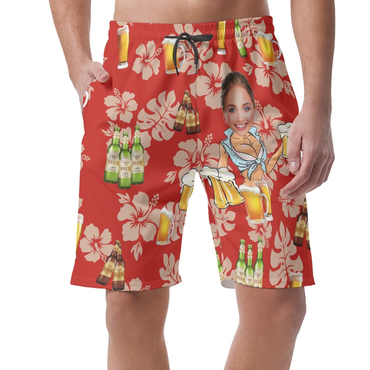 Funny Custom Face Beer Summer Beach Shorts For Men