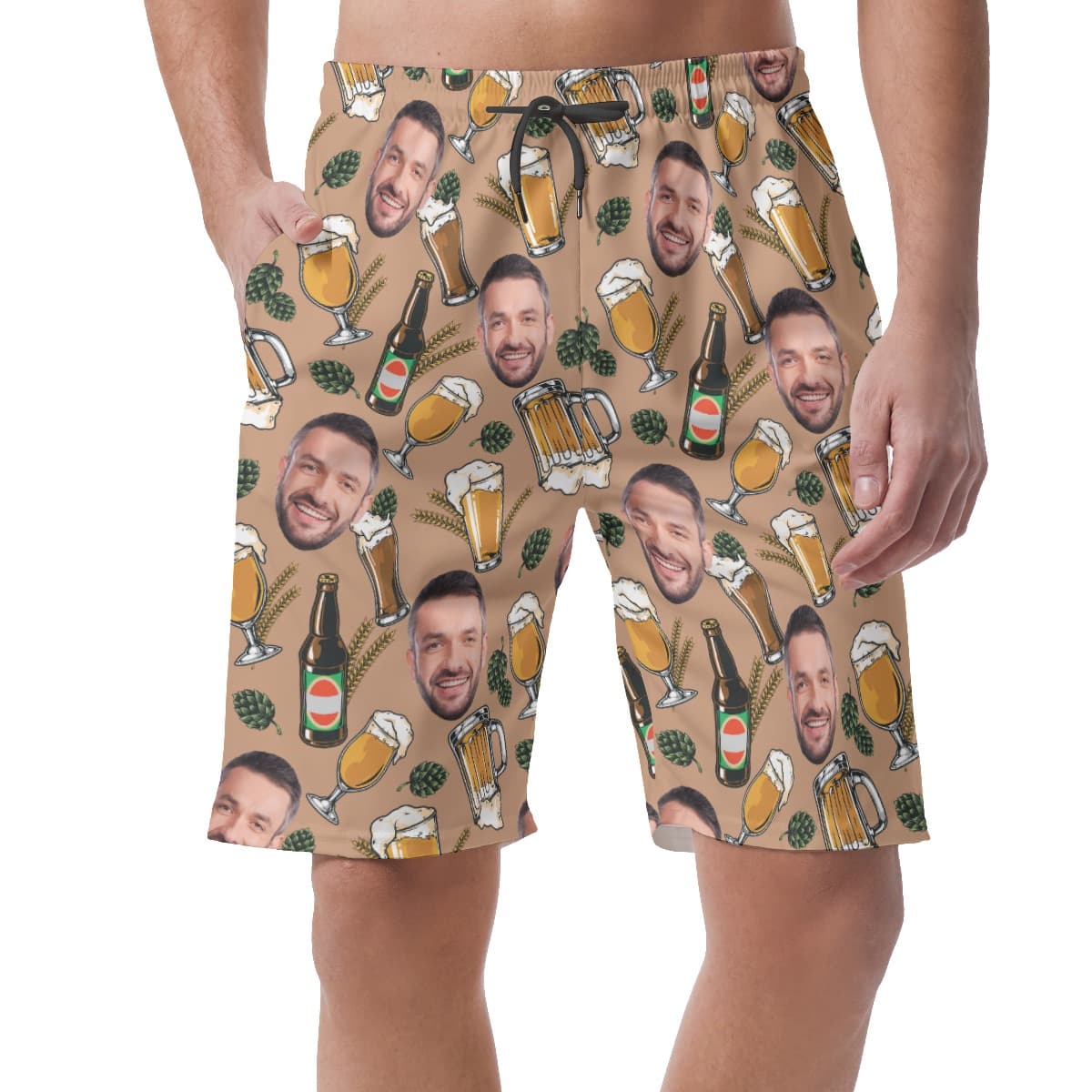 Funny Custom Face Beer Summer Beach Shorts For Men