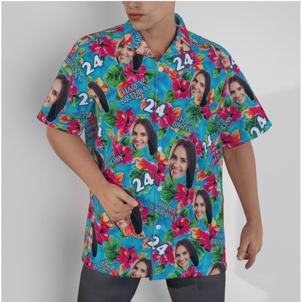 Funny Custom Face Birthday Men's Floral Hawaiian Shirt