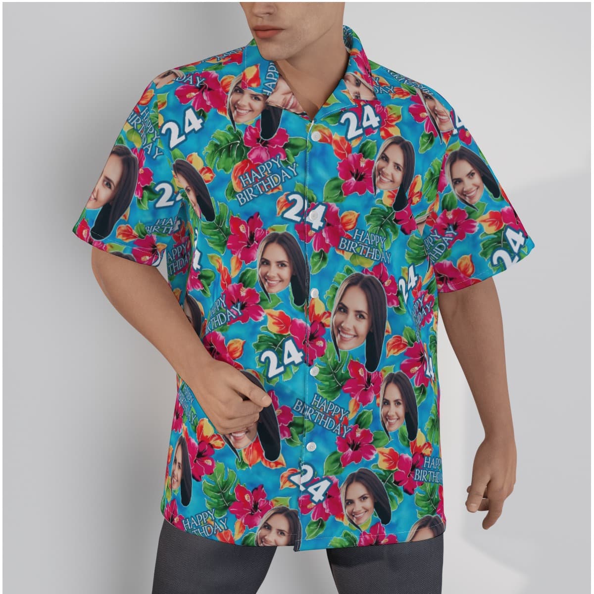 Funny Custom Face Birthday Men's Floral Hawaiian Shirt