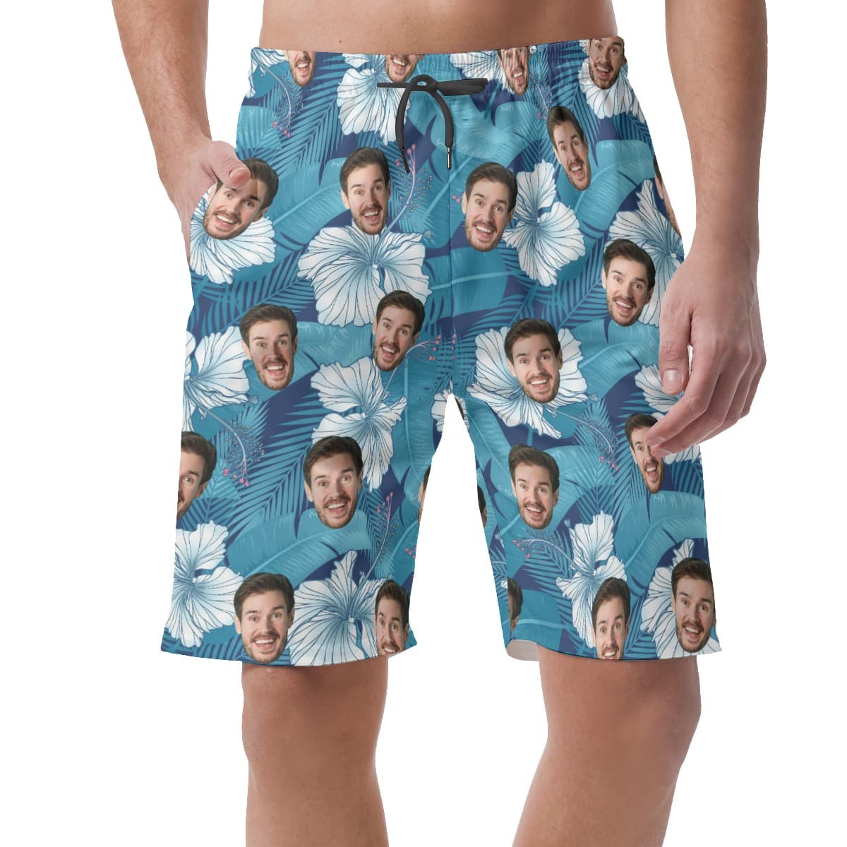 Funny Custom Face Blue Men's Casual Shorts (1)