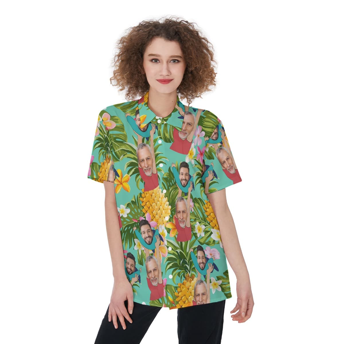 Funny Custom Face Father's Day Floral Aloha Shirt For Women