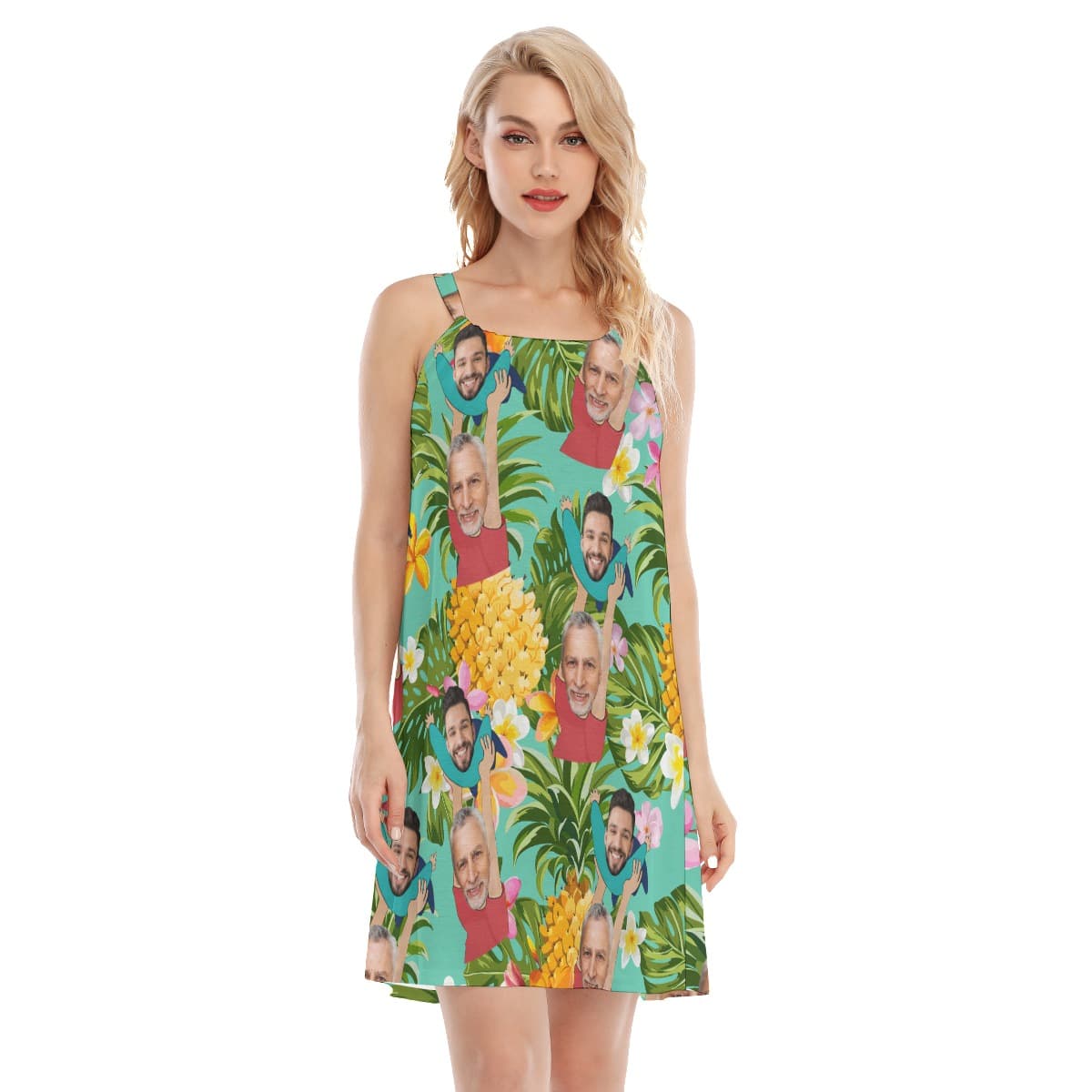Funny Custom Face Father’s Day Hawaiian Cami Dress (1)