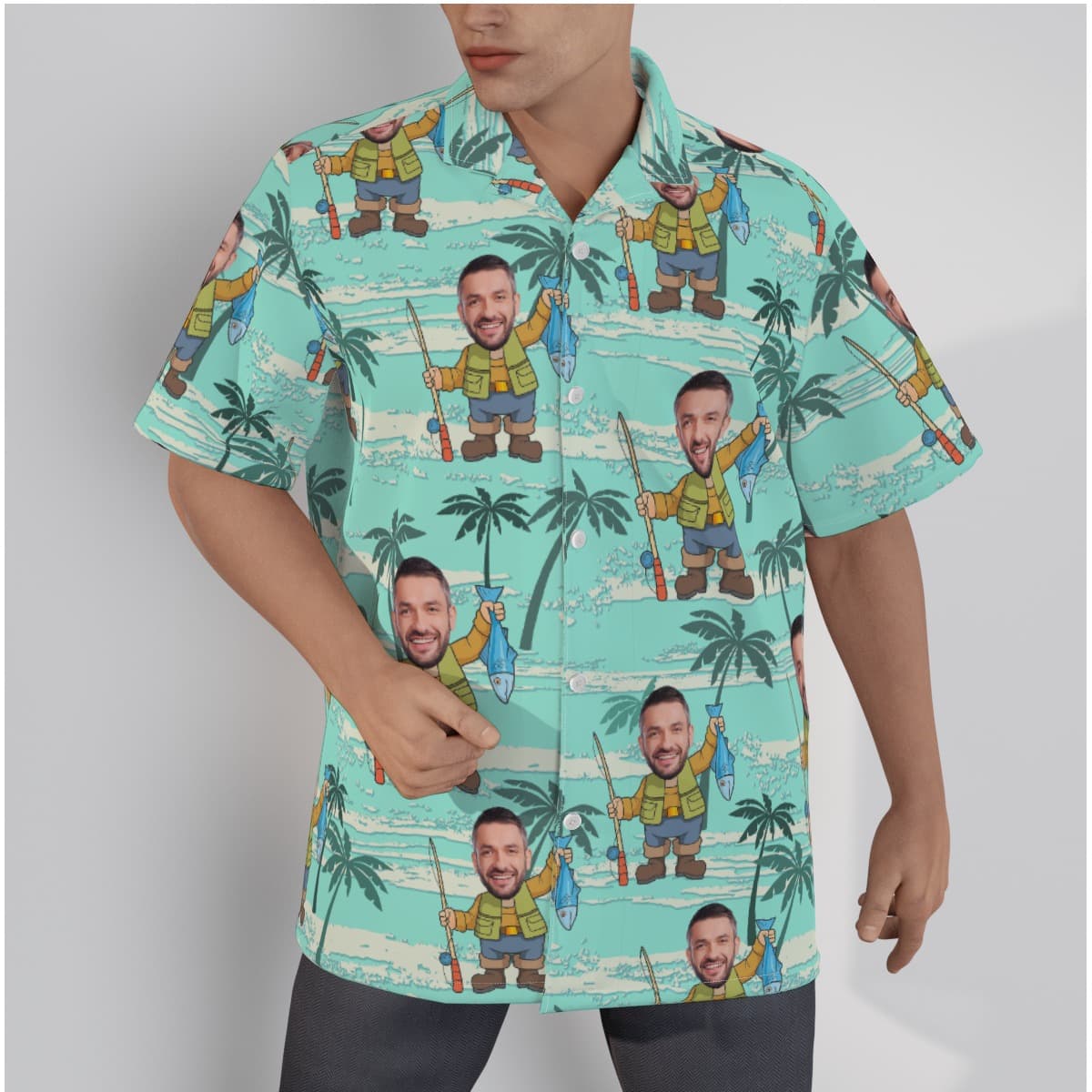 Funny Custom Face Fishing Man Hawaiian Shirt (1)