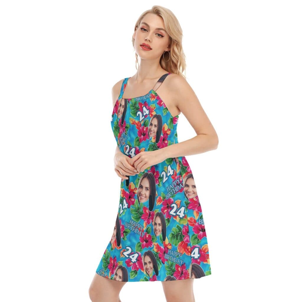 Funny Custom Face Floral Birthday Hawaiian Dress For Women