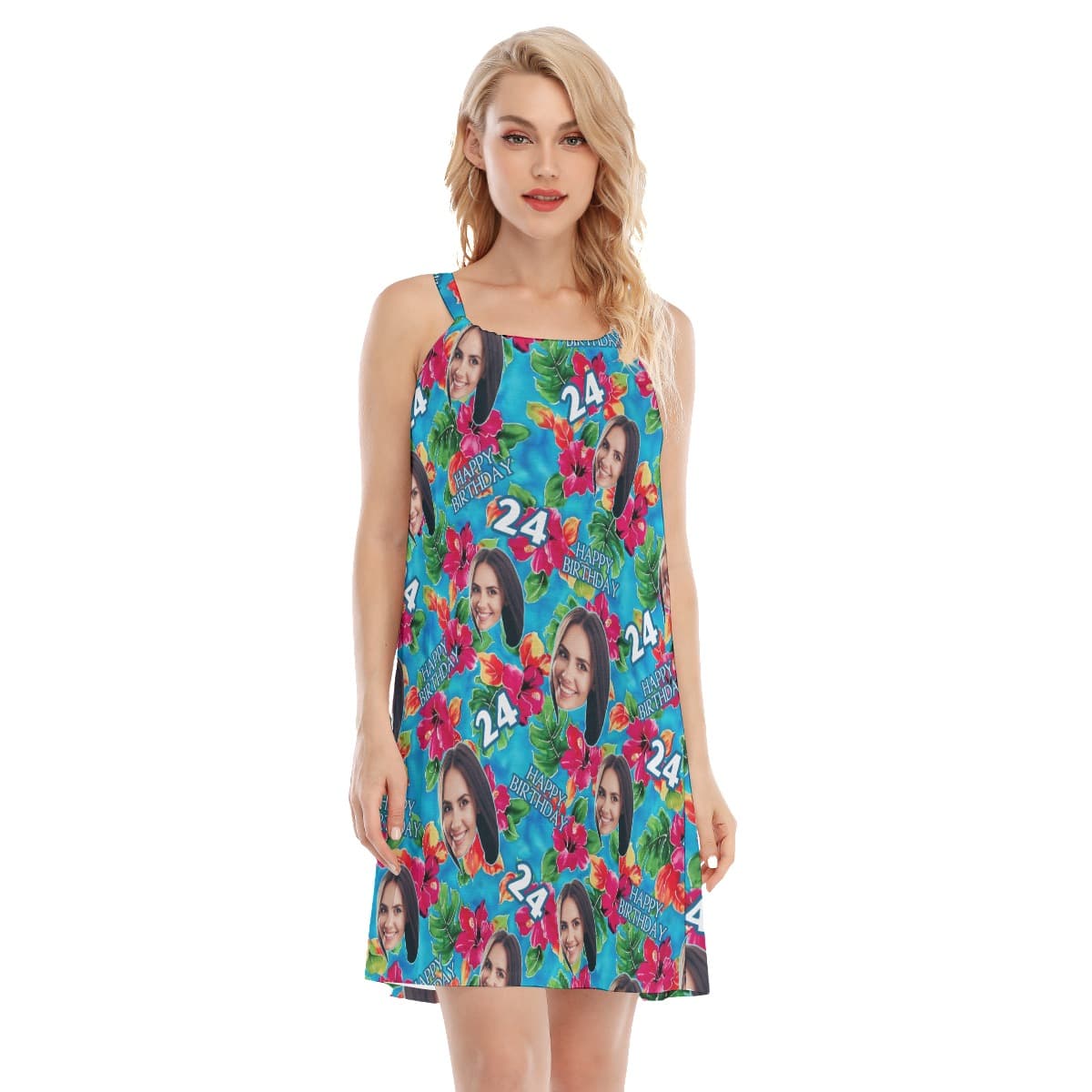 Funny Custom Face Floral Birthday Hawaiian Dress For Women (4)
