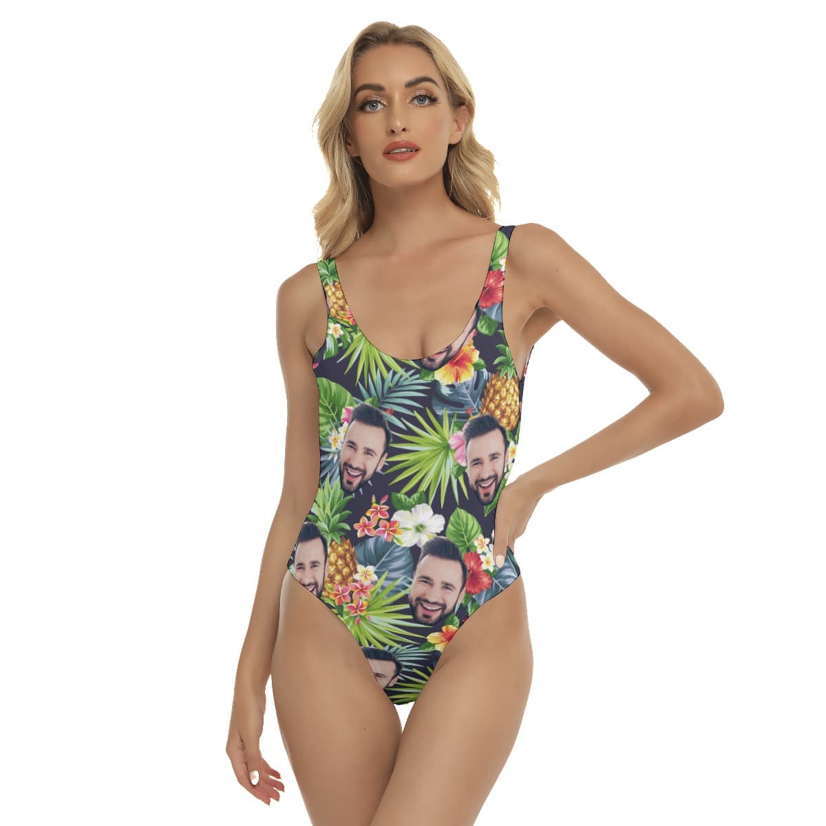 Funny Custom Face Floral Pineapple One Piece Swimsuit For Women (1)