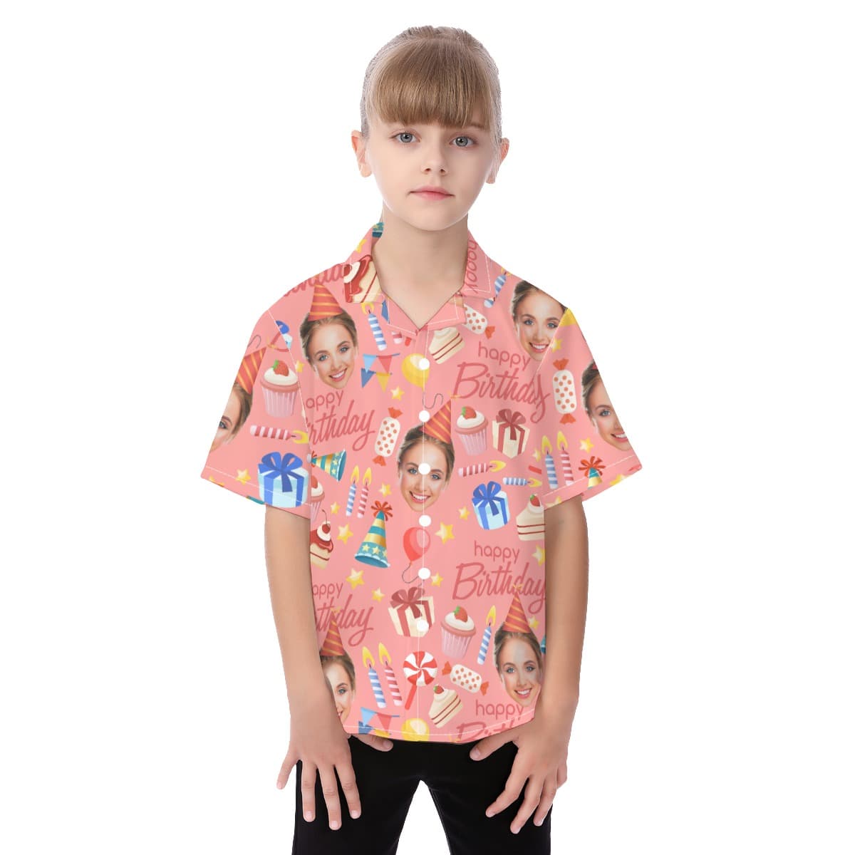 Funny Custom Face Happy Birthday Kid’s Hawaiian Shirt (1)