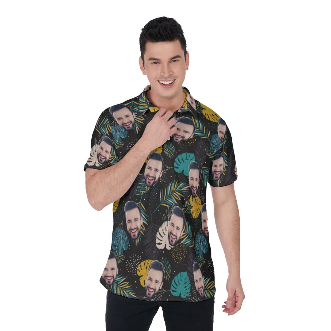 Funny Custom Face Men's Polo Shirt With Tropical Pattern (1)