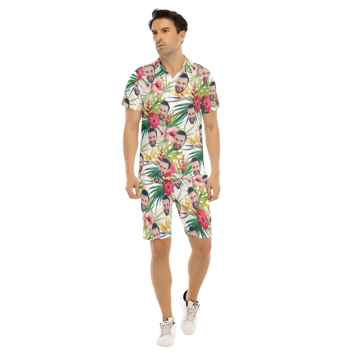 Funny Custom Face Mix Tropical Hibicus Hawaiian Shirt And Matching Shorts (4)