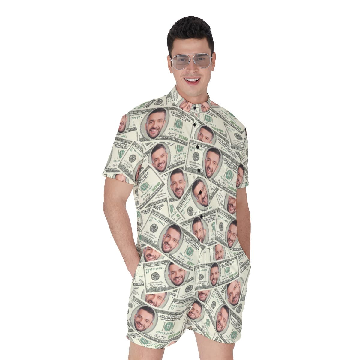 Funny Custom Face Money Hawaiian Romper For Men (1)
