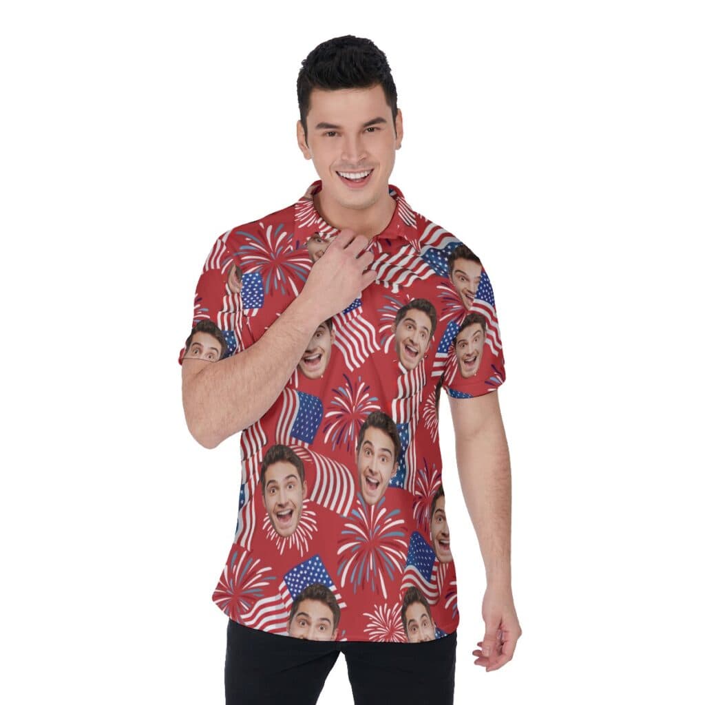 Funny Custom Face Patriotic Hawaiian Polo Shirt For Men