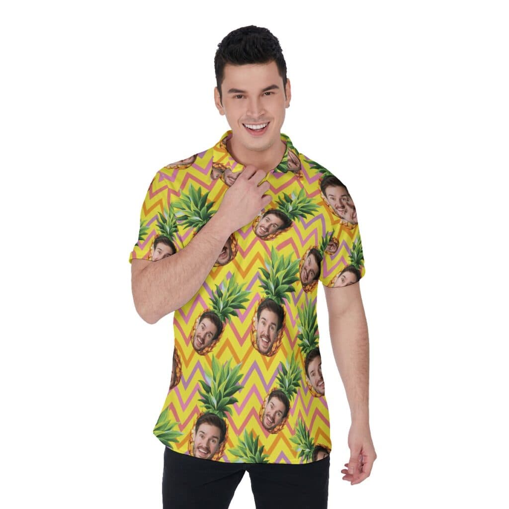 Funny Custom Face Pineapple Colorful Hawaiian Polo Shirt