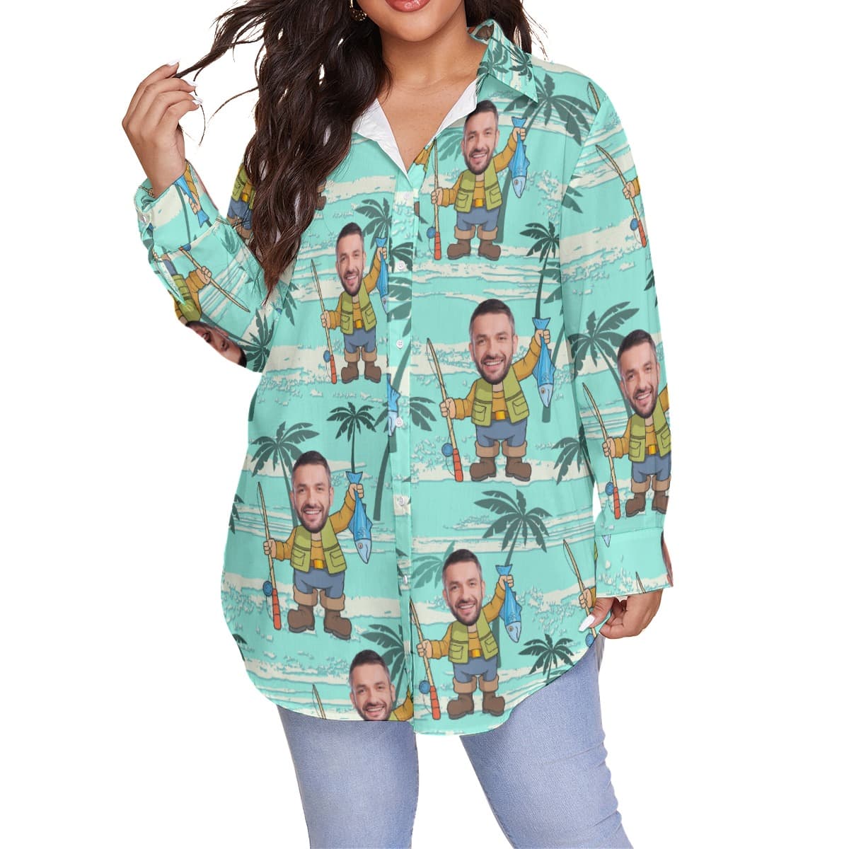 Funny Custom Face Plus Size Women’s Hawaiian Shirt (1)