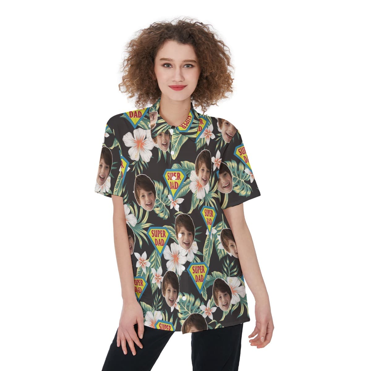 Funny Custom Face Super Dad Hawaiian Shirt For Women