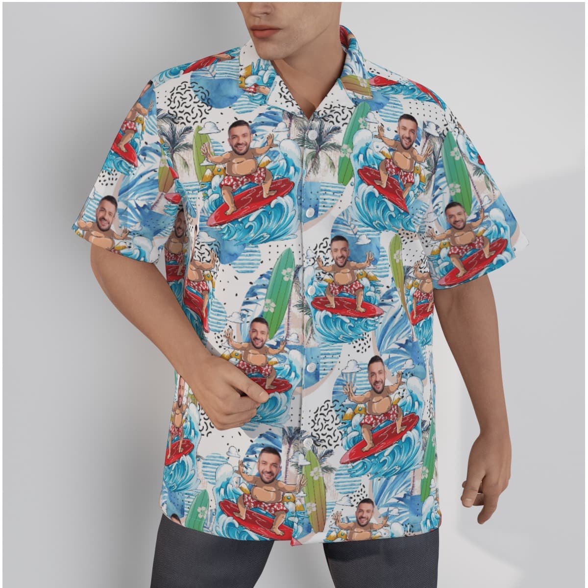 Funny Custom Face Surfing Hawaiian Shirt (1)
