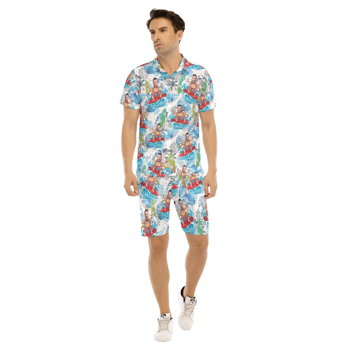 Funny Custom Face Surfing Men Hawaiian Shirt And Shorts (4)