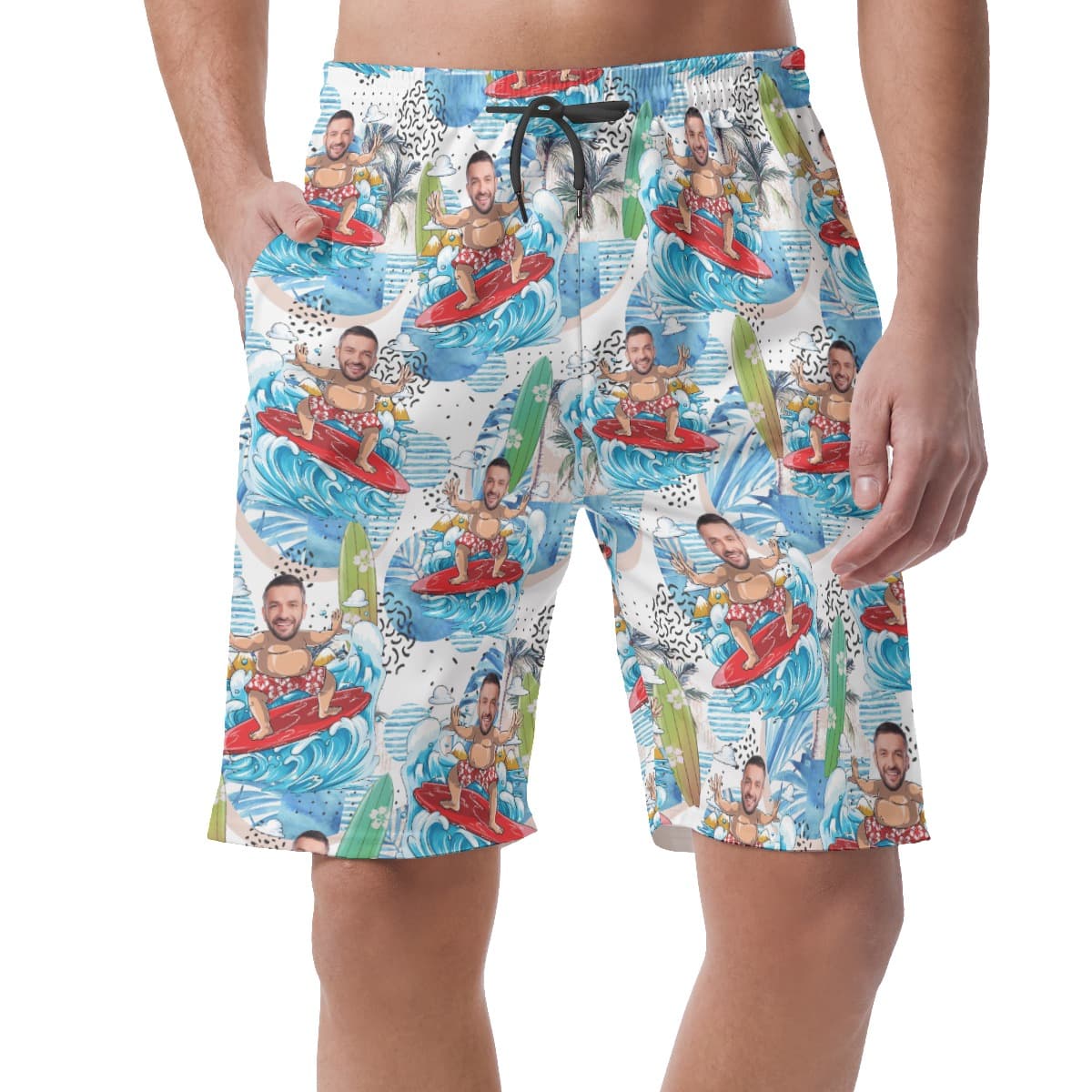 Funny Custom Face Surfing Men's Summer Shorts