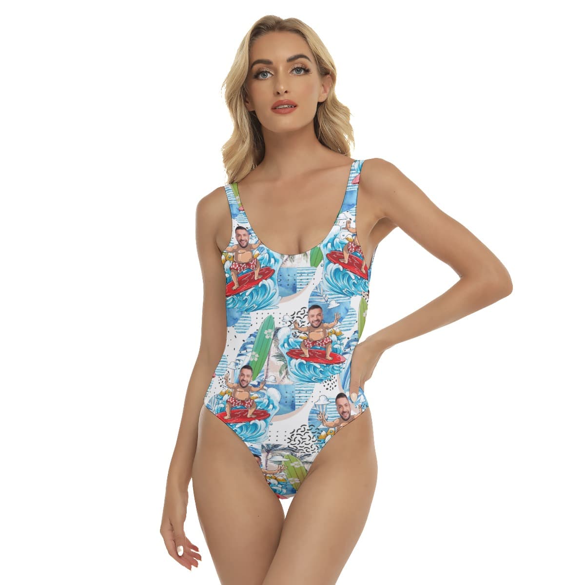 Funny Custom Face Surfing Summer Hawaiian Swimsuit For Women (4)