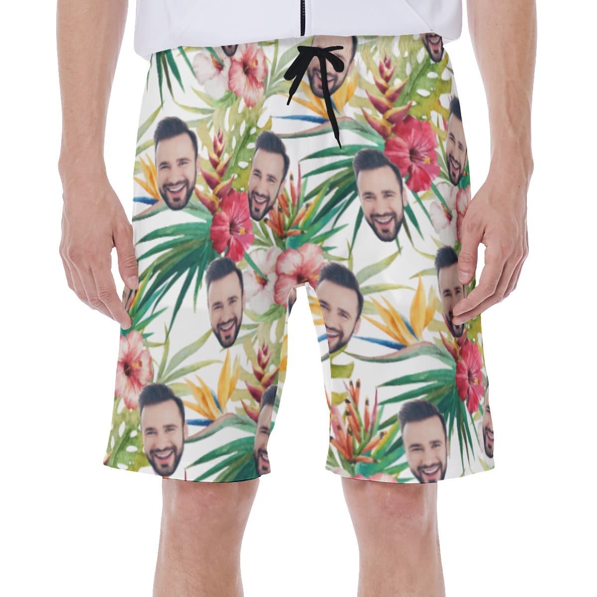 Funny Custom Face Tropical Hibicus Vacation Swim Trunks