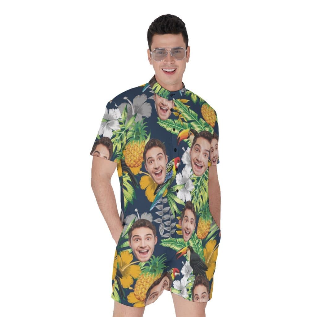 Funny Custom Face Tropical Men's Romper