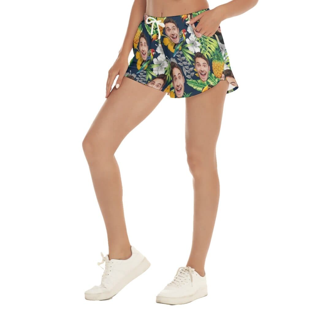 Funny Custom Face Tropical Parrots Summer Beach Shorts For Women
