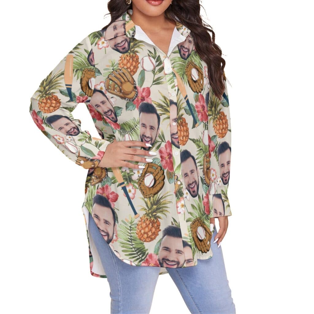 Funny Custom Face With Baseball Hawaiian Plus Size Shirt For Women