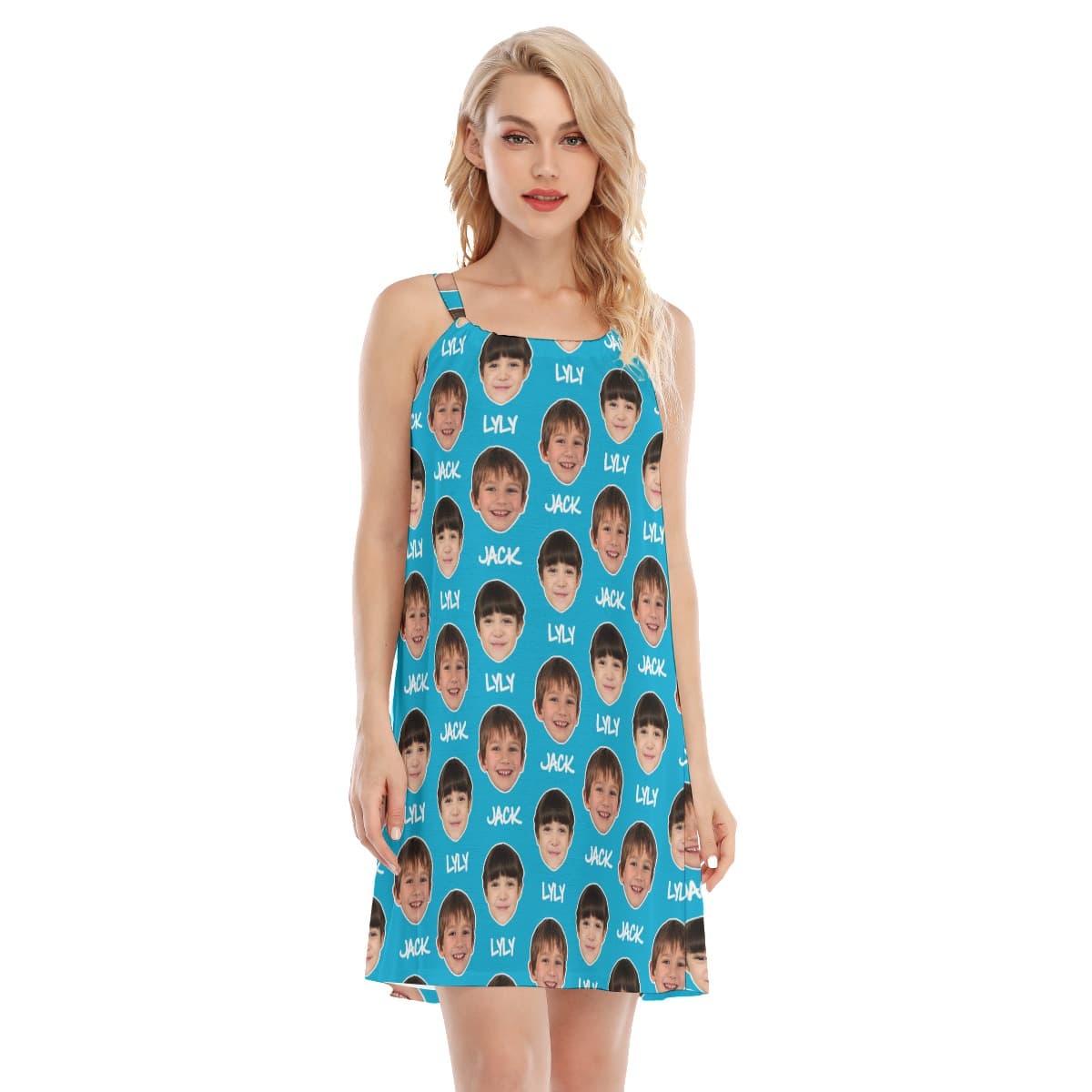 Funny Custom Face With Name Hawaiian Summer Dress For Women (1)