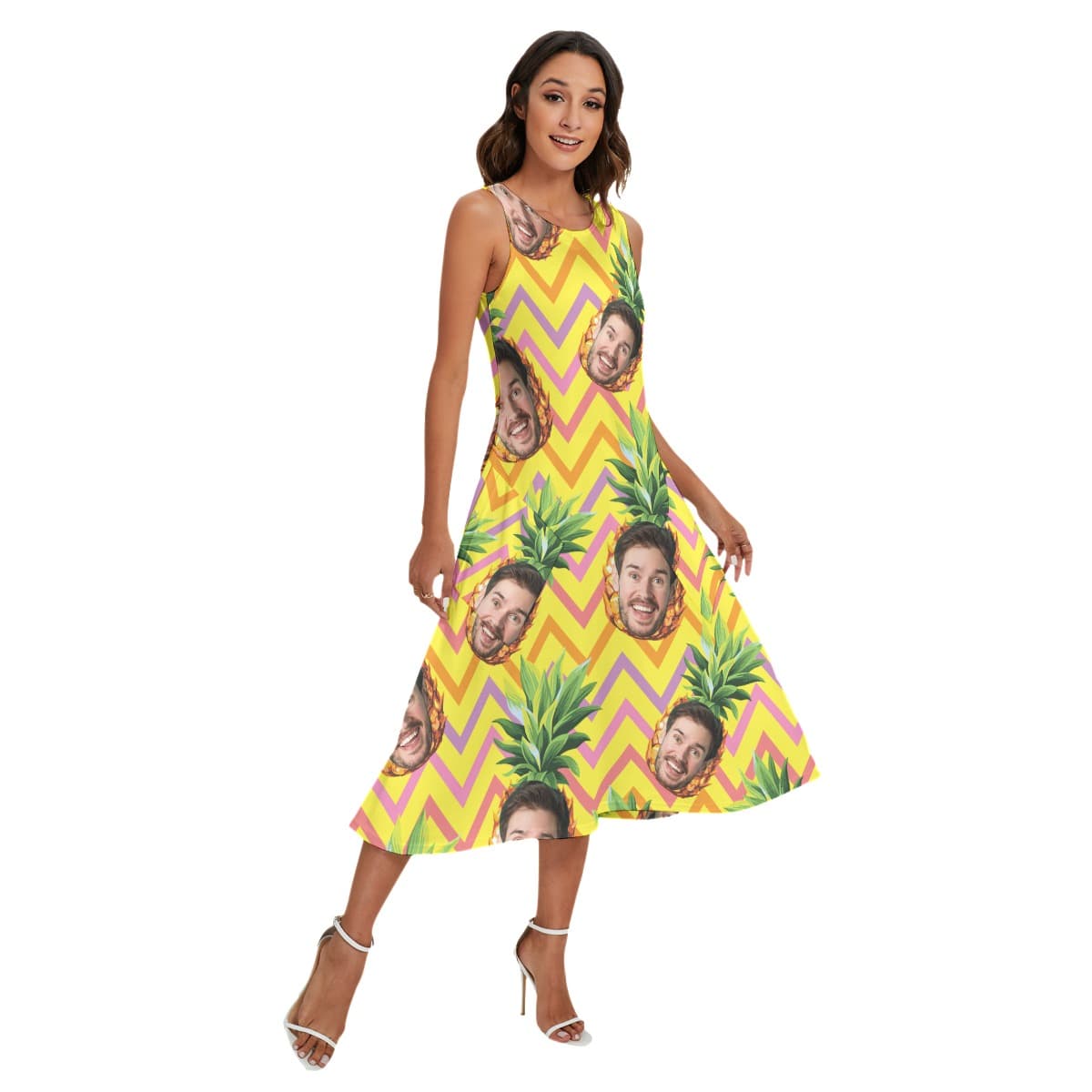 Funny Custom Face With Pineapple Hawaiian Long Dress For Women (2)