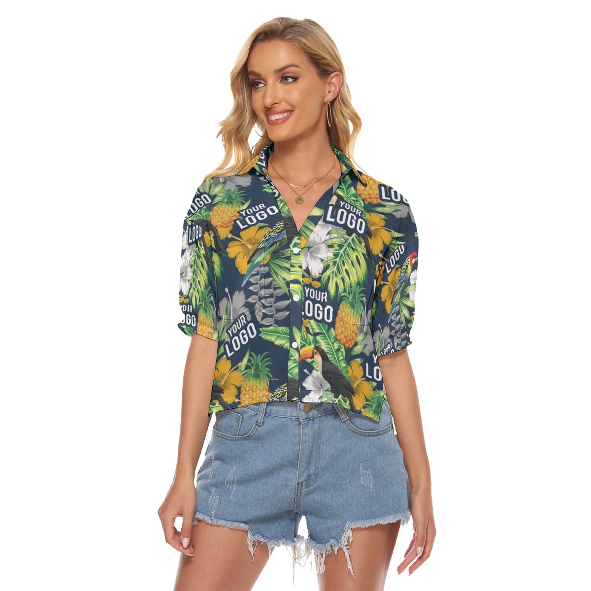 Funny Custom Logo Team Hawaiian Crop Top Shirt (1)