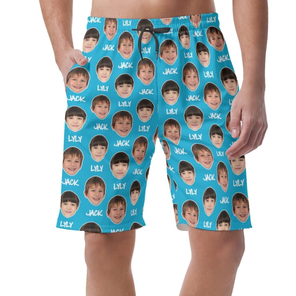 Funny Custom Name And Face Summer Beach Shorts For Men