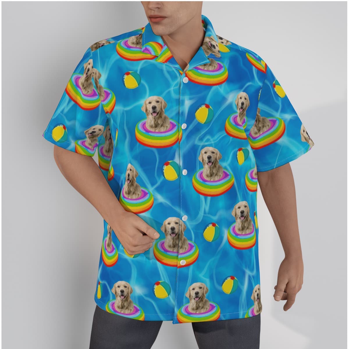Funny Custom Pet Face Swimming Pool Hawaiian Shirt