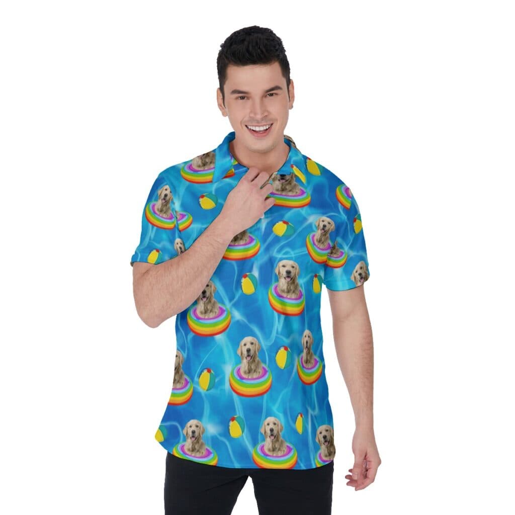 Funny Custom Pet Face Swimming Pool Party Hawaiian Polo Shirt