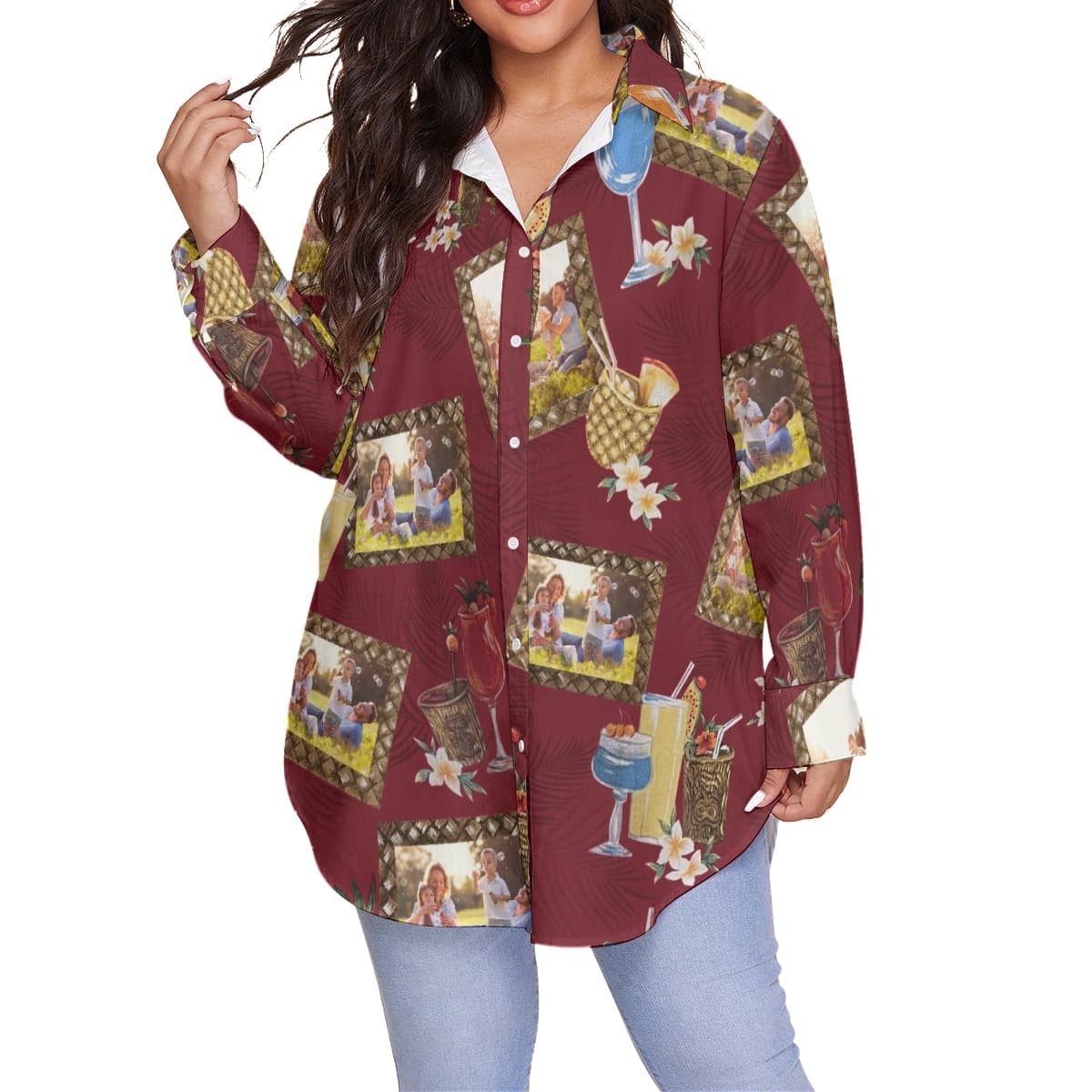 Funny Custom Photos With Tropical Drinks Hawaiian Plus Size Shirt (4)