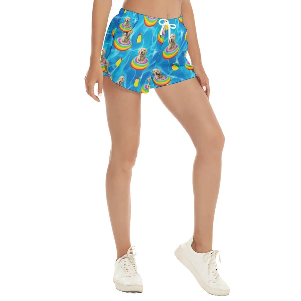 Funny Custom Summer Hawaiian Beach Shorts With Pet Face For Women