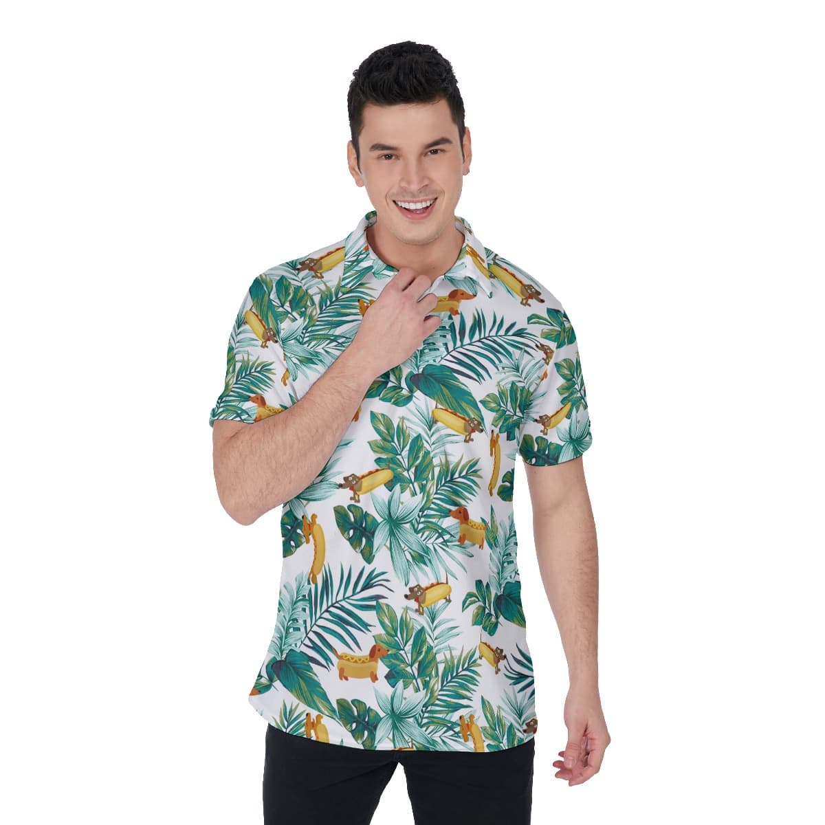Funny Dachshund Hot Dog Hawaiian Polo Shirt