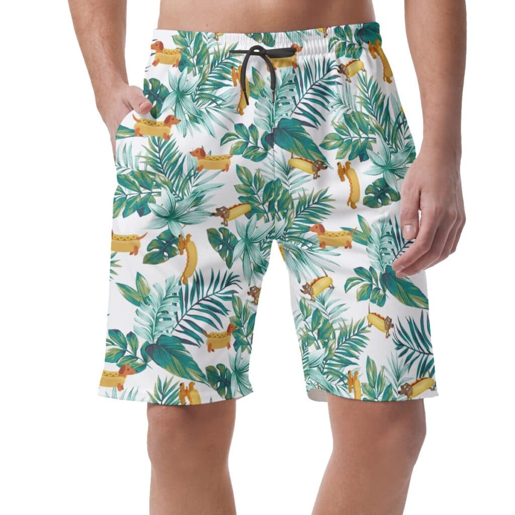 Funny Dachshund Hot Dog Hawaiian Summer Beach Shorts For Men