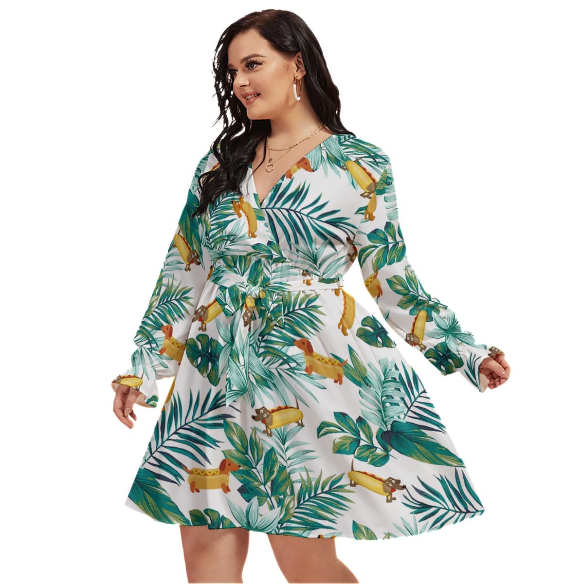 Funny Dachshund V-Neck Plus Size Dress For Women (4)
