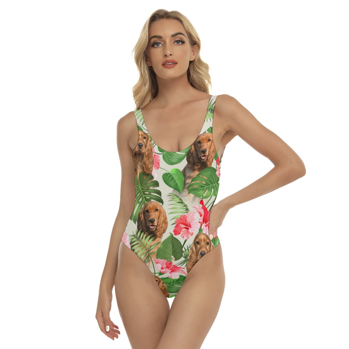 Funny Dog Face Hawaiian Swimsuit For Women (1)