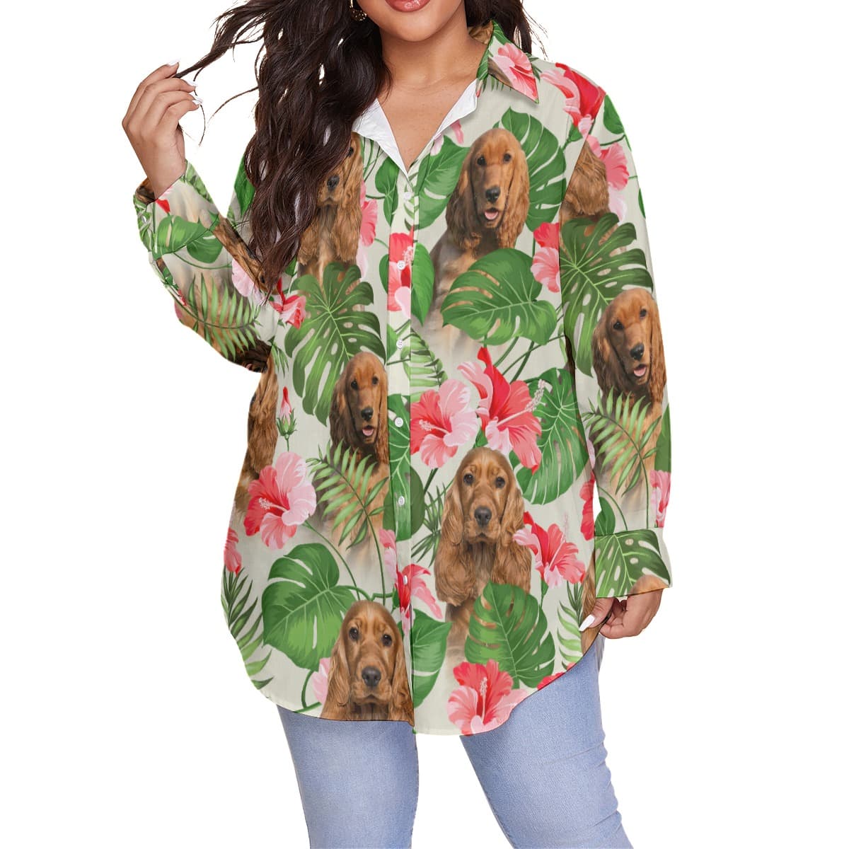 Funny Dog Face Plus Size Hawaiian Shirt For Women (1)