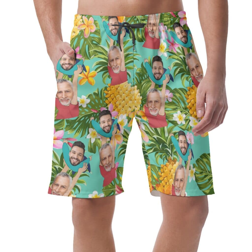 Funny Father's Day Gift Custom Face Pineapple Hawaiian Beach Shorts