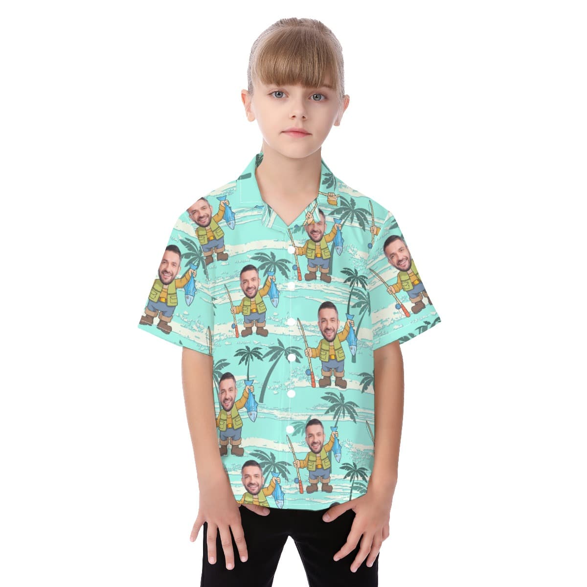 Funny Fishing Custom Face Aloha Shirt For Kids (1)