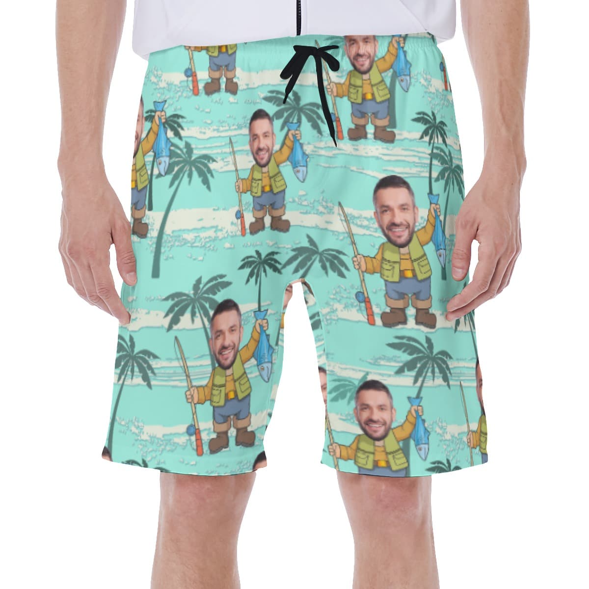 Funny Fishing Custom Face Aloha Swim Trunks For Men (1)