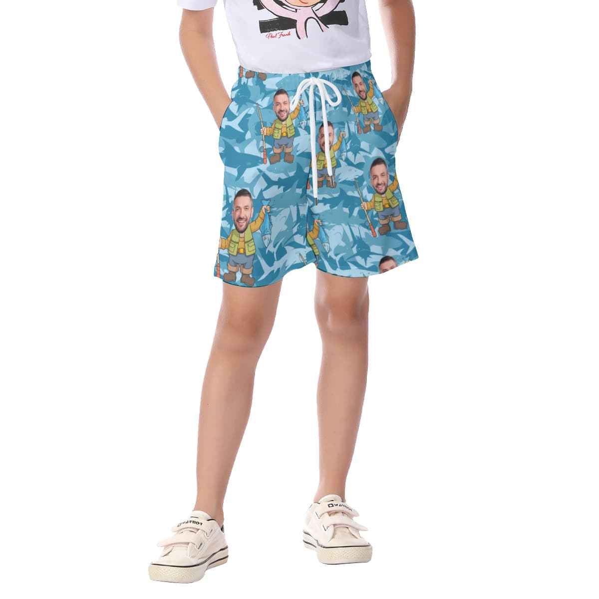 Funny Fishing Custom Face Beach Shorts For Kids (2)