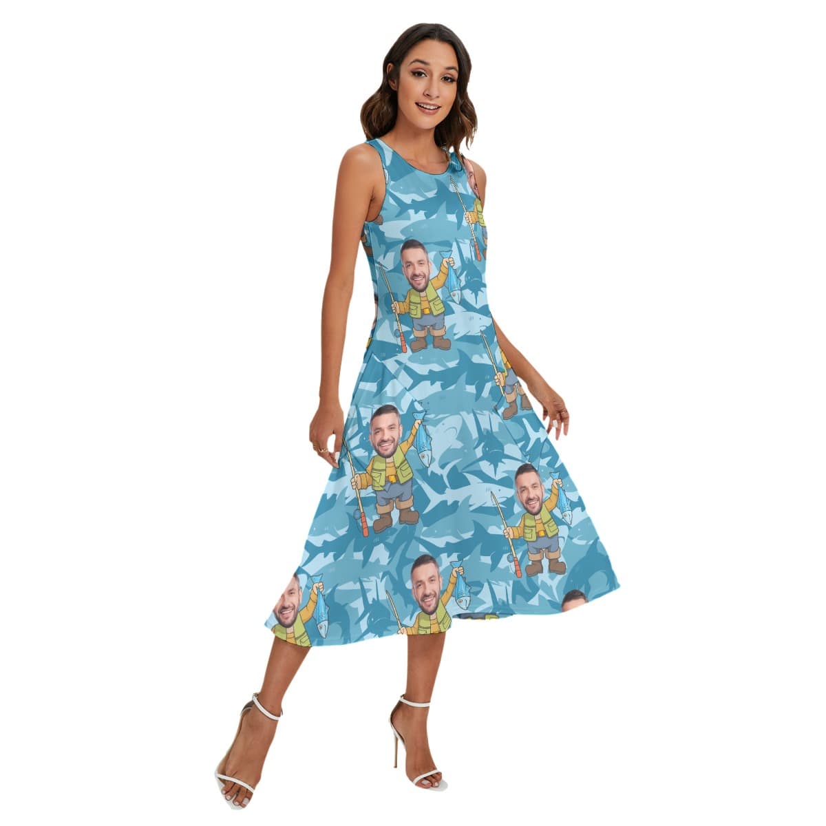 Funny Fishing Custom Face Hawaiian Dress With Pockets For Women (2)