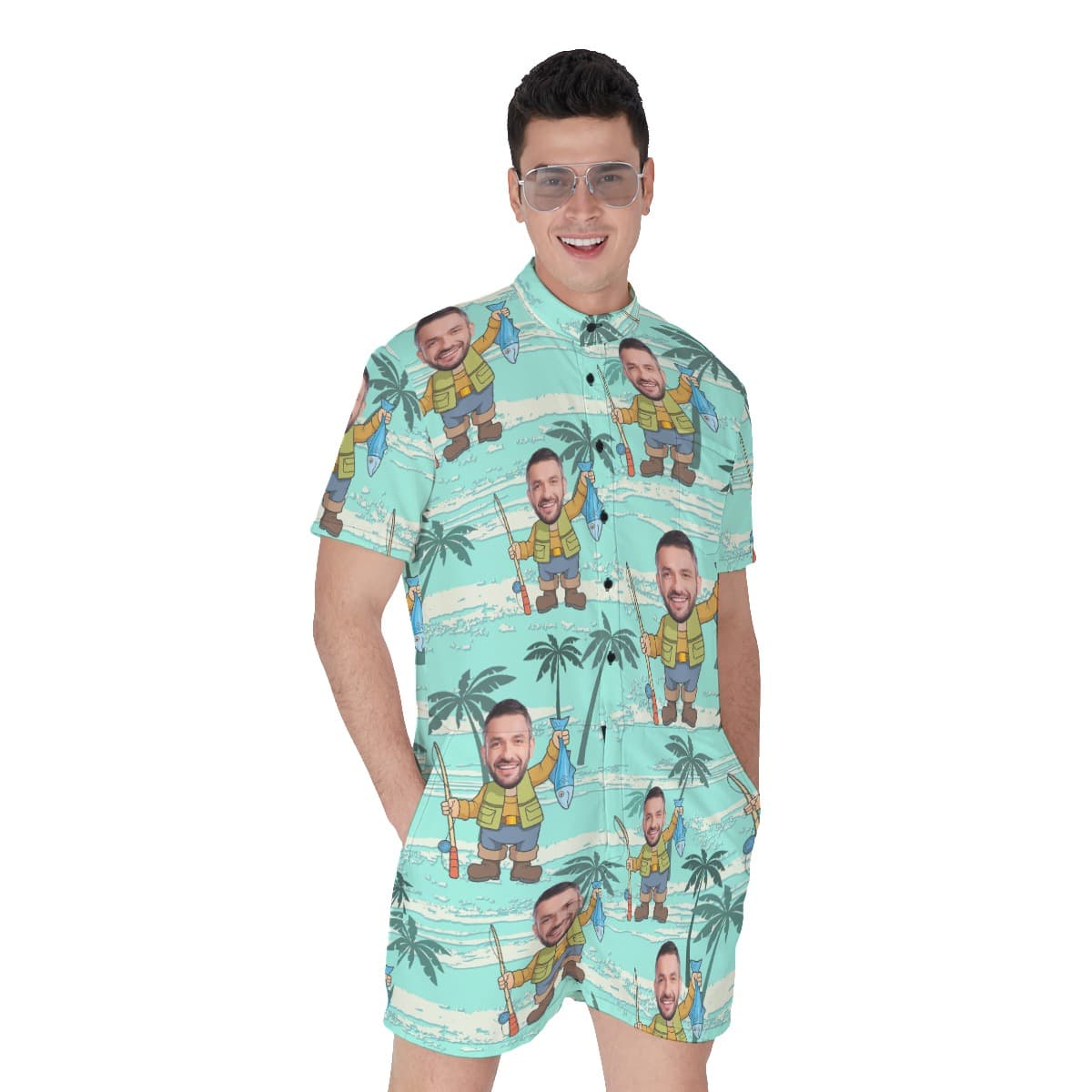Funny Fishing Custom Face Hawaiian Romper For Men (1)