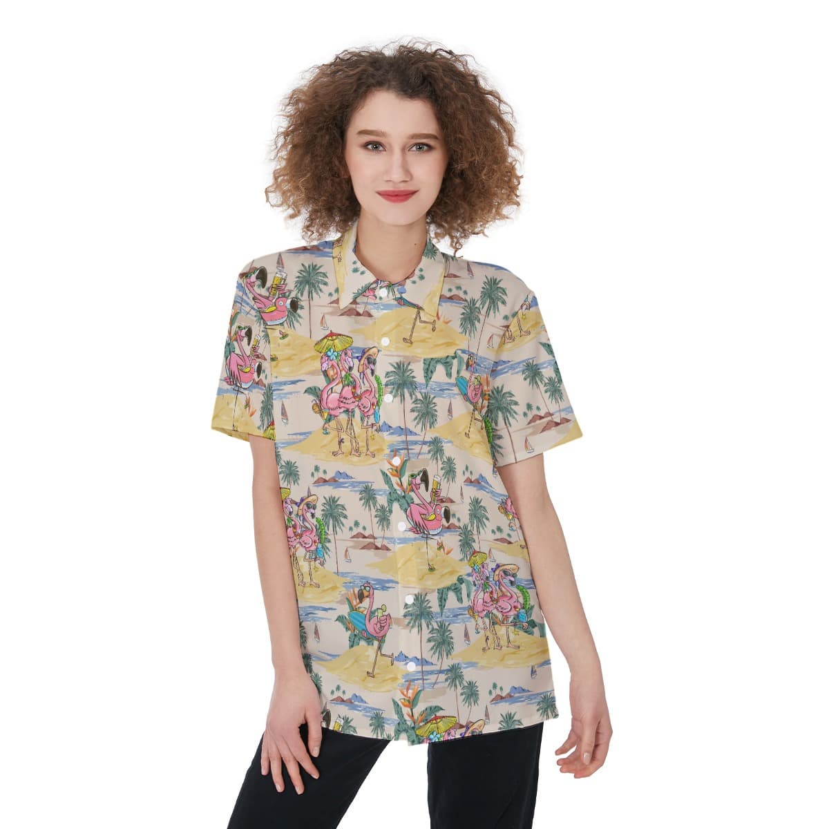 Funny Flamingo On Beach Hawaiian Shirt For Women