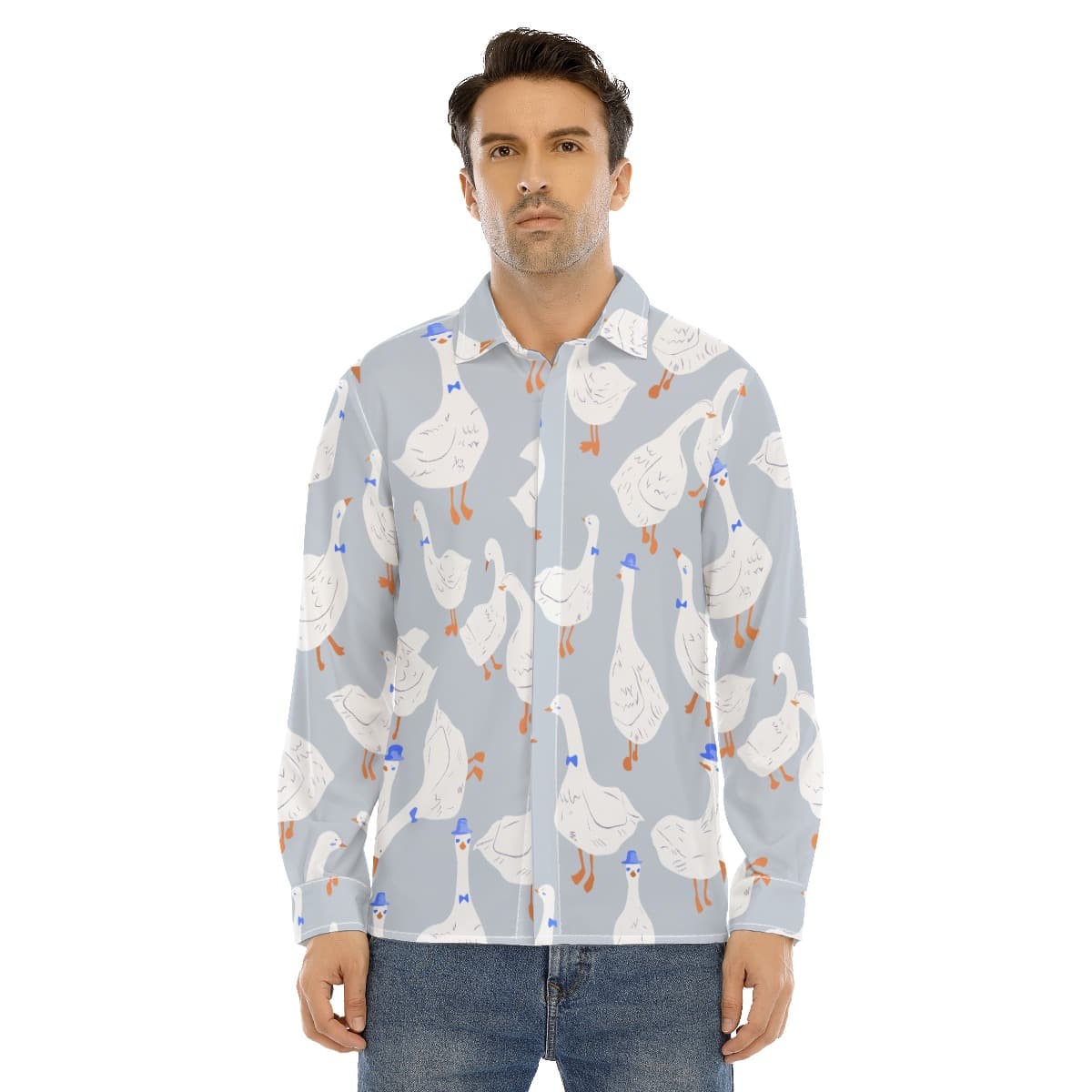Funny Goose Long Sleeve Hawaiian Shirt For Men (1)